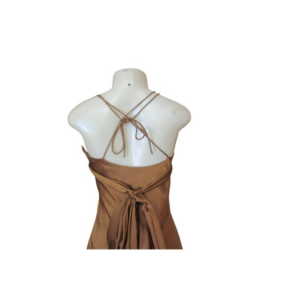 Cache Brown Silk Halter Handkerchief Style Midi Dress Size 4 - Picture 6 of 11